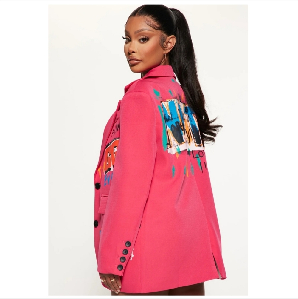 Ma Chérie Virbart Pink Graffiti Blazer, Size M - Picture 5 of 16